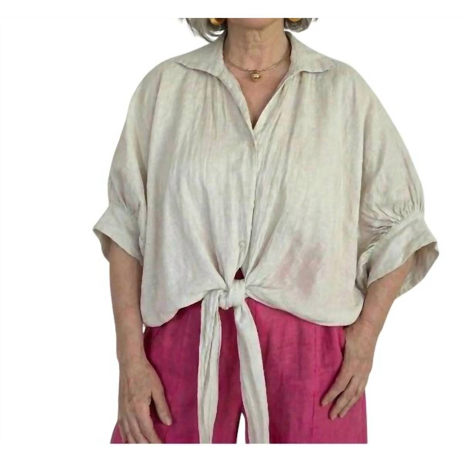 New Made In Italy Soft Knot Linen Shirt In Beige